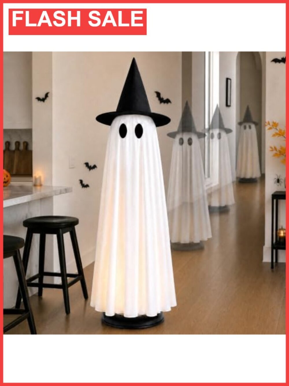 46.5" Lighted Animated Floating Ghost Halloween Decoration Indoor Sound Touch